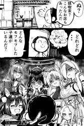 1boy 6+girls animal_ears blue_archive blush breasts doodle_sensei_(blue_archive) fox fox_ears greyscale imminent_gangbang izuna_(blue_archive) jazz_(fukukan) kaho_(blue_archive) kuzunoha_(blue_archive) large_breasts monochrome multiple_girls rumi_(blue_archive) seia_(blue_archive) sensei_(blue_archive) shaded_face speech_bubble thinking twitter wakamo_(blue_archive) you_gonna_get_raped
