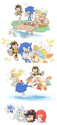 angry blush chao_(sonic) charmy_bee cheese_(sonic) child cream_the_rabbit flying gloves highres knuckles_the_echidna lake laughing loli multiple_tails sega shadow_the_hedgehog shoes shota silver_the_hedgehog smile socks sonic_(series) sonic_the_hedgehog spiked_hair tail tails_(sonic) two_tails water wings yotsumeddd