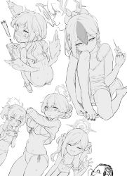 ! 6+girls absurdres ahoge armlet aru_(blue_archive) ass barefoot bikini blue_archive blush book breasts closed_eyes dimples_of_venus doodle_sensei_(blue_archive) greyscale groin hair_bun hair_ornament hairclip half-closed_eyes halo hanako_(blue_archive) haruka_(blue_archive) head_wings highres holding holding_book horns hyury jewelry kayoko_(blue_archive) koharu_(blue_archive) koharu_(swimsuit)_(blue_archive) large_breasts looking_at_another looking_at_viewer looking_back low_wings medium_hair monochrome multicolored_hair multiple_girls mutsuki_(blue_archive) navel official_alternate_costume one_side_up open_mouth panties ponytail sensei_(blue_archive) simple_background single_hair_bun sitting sketch small_breasts squatting stomach swimsuit tank_top toenails twintails two-tone_hair underwear undressing white_background wide-eyed wings