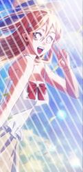 Rule 34 | 1girl, bare shoulders, bleach, breasts, brown eyes, collarbone, dress, female focus, hair ornament, hairclip, hat, inoue orihime, medium breasts, n (nauki 11), open mouth, orange hair, sun hat, v, white dress