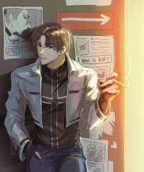 asamiya_athena brown_hair jacket kusanagi_kyou smoking smoking_cigarette snk the_king_of_fighters the_king_of_fighters_2002 white_jacket yagami_iori