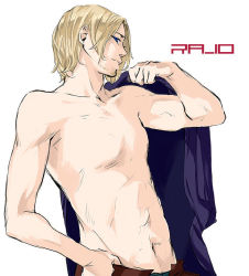 Rule 34 | 1boy, axis powers hetalia, beard, blonde hair, blue eyes, facial hair, france (hetalia), male focus, topless male, solo, white background
