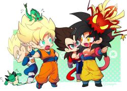 Rule 34 | biting, black footwear, black hair, blood, blood on face, blue eyes, blue sash, body fur, chibi, closed mouth, dougi, dragon, dragon ball, dragon ball gt, dragonball z, eastern dragon, gloves, head biting, horns, long hair, monkey boy, monkey tail, multiple boys, muscular, muscular male, ommmyoh, open mouth, pants, porunga, sash, scales, shenron (dragon ball), smile, son goku, spiked hair, super saiyan, super saiyan 4, tail, ultimate shenron, vegeta, yellow pants