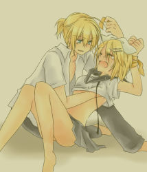 1boy 1girl arms_behind_head bare_legs barefoot bdsm black_skirt blonde_hair bondage bound bound_wrists bow brother_and_sister closed_eyes clothes_lift couple crying evil_smile forced grabbing_another&#039;s_breast groping haioto_go hair_bow hair_ornament hairclip hand_under_clothes hetero imminent_rape incest kagamine_len kagamine_rin midriff open_clothes open_mouth open_shirt pleated_skirt rape restrained sailor_collar scared school_uniform shirt shirt_lift siblings skirt smile streaming_tears tears twincest twins undressing vocaloid