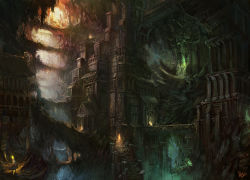 bad_id bad_pixiv_id building cave matsura_ichirou no_humans original palace scenery solo underground