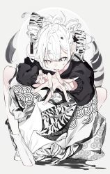 Rule 34 | 1girl, absurdres, earrings, grey eyes, highres, jewelry, looking at viewer, original, sharp nails, solo, white hair, yonemuro