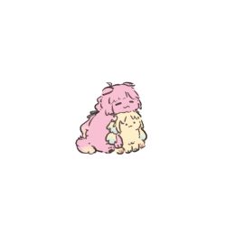 :3 animal_with_hair animalization anyoji_hime ao_kaeru black_ribbon blunt_bangs chin_rest closed_eyes closed_mouth dog hair_ribbon head_on_head head_rest highres link!_like!_love_live! love_live! mira-cra_park! multi-tied_hair multiple_dogs negative_space no_humans osawa_rurino parted_bangs ponytail ribbon sidelocks simple_background solo twintails virtual_youtuber white_background