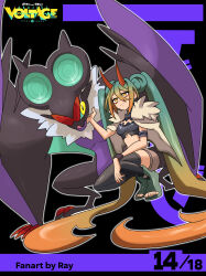 1girl absurdly_long_hair absurdres gen_6_pokemon hatsune_miku highres horns long_hair multicolored_hair nintendo noivern pokemon project_voltage rhymewithray twintails two-tone_hair very_long_hair vocaloid yellow_eyes