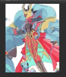 Rule 34 | arupg, black sclera, colored sclera, colored skin, crown, digimon, digimon (creature), earrings, jewelry, mask, medusamon, pointy ears, red eyes, red skin, ribbon, snake hair, tongue, tongue out, wings