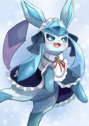 Rule 34 | animal focus, blue hair, blush, gen 4 pokemon, glaceon, glaceon (tea party), hat, illustrattyako, long hair, nintendo, no humans, open mouth, pokemon, pokemon unite, smile, solo