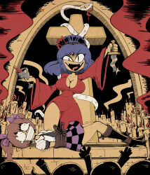 2girls absurdres altar black_socks blue_hair bound bound_arms bound_legs breasts brown_hair candle chalice cleavage commentary cross cup dress english_commentary highres himekaidou_hatate human_sacrifice kevin_arthur kneehighs kris_(weapon) large_breasts medium_hair multiple_girls red_dress scared shirt skirt snake socks teardrop tearing_up tied_up_(nonsexual) touhou trembling white_shirt wide_sleeves yasaka_kanako