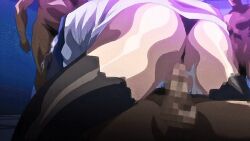 2girls animated animated_gif hand_on_mouth hand_on_own_face kangoku_senkan multiple_boys multiple_girls murakami_teruaki naomi_evans scared screencap surprised thighhighs watching