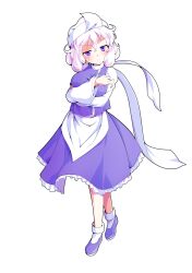 1girl alphes_(style) apron blush bobby_socks breasts commentary_request dairi frilled_skirt frills full_body hair_between_eyes hat highres large_breasts large_variant_set letty_whiterock long_sleeves parody purple_shirt purple_shoes purple_skirt shirt shoes short_hair skirt skirt_set socks solo standing style_parody tachi-e touhou transparent_background triangular_headpiece turtleneck undershirt variant_set waist_apron white_apron white_hair white_hat white_shirt white_socks