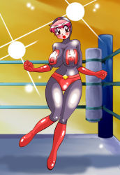 1girl blush kawamoto_hiroshi open_mouth solo tagme wrestler wrestling_ring