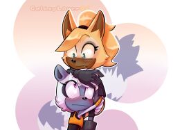 2girls animal_ears aqua_eyes artist_name black_gloves brown_fur furry furry_female galaxylover06 gloves grey_fur highres lemur_ears lemur_girl lemur_tail multiple_girls pink_eyes sonic_(series) tangle_the_lemur two-tone_fur whisper_the_wolf white_fur wolf_ears wolf_girl