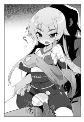 Rule 34 | 1boy, 1girl, ashikaga chachamaru, bare shoulders, bike shorts, blush, breasts, grabbing another&#039;s breast, greyscale, groping, heavy breathing, hetero, highres, long hair, minato kageaki, monochrome, nipples, open mouth, reverse upright straddle, sex, sex from behind, small breasts, soukou akki muramasa, takakura, torn bike shorts, torn clothes, vaginal