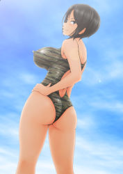 1girl ass blush breasts chouno_ami covered_erect_nipples female_focus girls_und_panzer highres large_breasts nanashi_noiji solo swimsuit