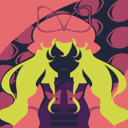 Rule 34 | 1girl, armband, blonde hair, bow, dress, extra eyes, frilled hat, frills, hair between eyes, hair ribbon, hat, hat bow, highres, juliet sleeves, light smile, limited palette, long hair, long sleeves, maskin mei, minimalism, mob cap, open mouth, puffy long sleeves, puffy sleeves, purple tabard, red bow, red dress, red hat, red ribbon, ribbon, smile, tabard, touhou, very long hair, yakumo yukari