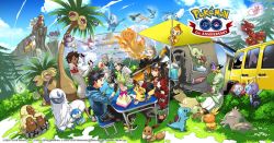 3boys 3girls absol aipom alolan_dugtrio alolan_exeggutor alolan_form alolan_vulpix anniversary articuno blanche_(pokemon) blue_sky bush candela_(pokemon) celebi chair chimchar cloud copyright_name dark_skin day eevee egg entei everyone exeggutor female_protagonist_(pokemon_go) gardevoir gastly gen_1_pokemon gen_2_pokemon gen_3_pokemon gen_4_pokemon gen_7_pokemon gift glowing grass hat illumise jpeg_artifacts kozaki_yuusuke larvitar latias latios legendary_pokemon male_protagonist_(pokemon_go) mawile mew_(pokemon) moltres multiple_boys multiple_girls mythical_pokemon nintendo official_art on_head outdoors party_hat pichu pikachu piplup poke_ball poke_ball_(basic) poke_ball_theme pokemon pokemon_(creature) pokemon_go pokemon_on_head ponytail raikou scizor shroomish sitting sky spark_(pokemon) starter_pokemon_trio suicune swablu table torchic totodile tree treecko turtwig ultra_ball unown unown_g unown_o volbeat vulpix watermark willow_(pokemon) zapdos