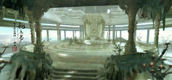 altar blue_sky candle candlestand check_copyright chinese_commentary chinese_text cloud commentary_request copyright_request day erzhi fire highres indoors moss original pillar realistic scenery sky stairs temple translation_request