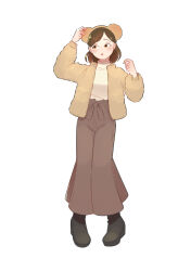 1girl absurdres animal_ears bear_ear_hairband bear_ears black_boots boots brown_eyes brown_hair duffy_and_friends duffy_the_disney_bear fake_animal_ears fashion full_body gamorangetana genderswap highres humanization long_sleeves looking_at_viewer pants shirt short_hair solo