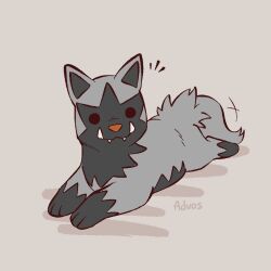 advos artist_name black_fur chibi gen_3_pokemon grey_background grey_fur looking_at_viewer nintendo no_humans pokemon pokemon_(creature) poochyena simple_background solo tusks two-tone_fur