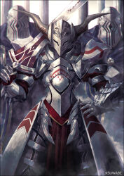1girl armor clarent_(fate) fake_horns fate/apocrypha fate/grand_order fate_(series) gauntlets helm helmet holding holding_sword holding_weapon horned_helmet horns k-suwabe mordred_(fate) mordred_(fate/apocrypha) sword weapon