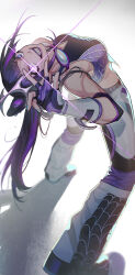 Rule 34 | 1girl, absurdres, aespa, blue nails, commentary, diagonal bangs, english commentary, fingerless gloves, gloves, gootai, han juri, heterochromia, highres, long hair, official alternate costume, smile, solo, spider web print, street fighter, street fighter 6