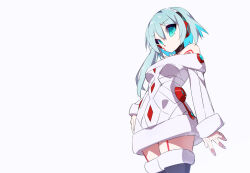 Rule 34 | 1girl, blue eyes, blue hair, body markings, breasts, cowboy shot, facial mark, ico (megaman x dive), kaidou zx, light blue hair, long hair, medium breasts, mega man (series), mega man x (series), mega man x dive, off-shoulder sweater, off shoulder, robot ears, side ponytail, simple background, solo, sweater, white background, white sweater