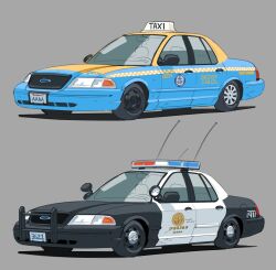 absurdres car ford ford_crown_victoria ford_crown_victoria_(2nd_generation) grey_background highres license_plate los_angeles_police_department motor_vehicle no_humans original police police_car radio_antenna shadow variations vee_(427deer) vehicle_focus