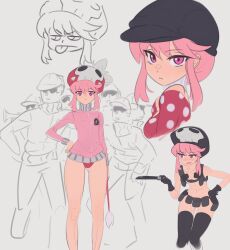 Rule 34 | 1girl, 6+boys, absurdres, alternate costume, bare legs, blush, boots, breasts, buruma, daniel deves, dress, expressionless, faceless, faceless male, floor, gloves, grey background, gym uniform, hand on own hip, hat, hetero, high heel boots, high heels, highres, holding, holding knife, holding weapon, jacket, jakuzure nonon, kill la kill, knife, lips, looking away, looking to the side, multiple boys, nipples, nudist beach uniform, polka dot, polka dot dress, red buruma, shiny skin, short hair, sketch, small breasts, smile, thigh boots, thighhighs, track jacket, weapon, wet