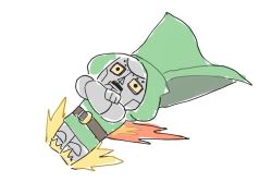 1boy armor cape chibi doctor_doom fantastic_four fire hood luci_omi_gusu male_focus marvel marvel_vs._capcom marvel_vs._capcom_3 mask meme solo