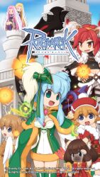 2boys 5girls :3 :d acolyte_(ragnarok_online) alternate_color animal_ears bicorne black_cape black_gloves black_shirt blonde_hair blue_eyes blue_hair blue_sclera blue_sky bow bowtie breasts brown_hair buttons cape cassock cat_ears cat_girl cleavage closed_mouth cloud coat colored_sclera copyright_notice cowboy_shot crop_top dress fake_horns feathered_wings fingerless_gloves fur-trimmed_cape fur-trimmed_coat fur-trimmed_dress fur_collar fur_trim furry furry_female garter_straps gem gloves green_cape green_dress green_eyes green_hat grey_horns hat head_wings heart_hunter_sanare high_hunter_sanare highres horns logo long_hair long_sleeves looking_at_another looking_to_the_side louise_(ragnarok_online) lude_(ragnarok_online) medium_breasts multiple_boys multiple_girls official_alternate_costume official_art official_wallpaper open_mouth pink_gemstone pink_hair plume pom_pom_(clothes) purple_dress ragnarok_online red_bow red_bowtie red_coat red_hair red_hat scythe shadow_chaser_(ragnarok_online) shirt short_dress short_hair sidelocks sky smile summoner_(ragnarok_online) two-sided_cape two-sided_fabric two-tone_dress very_long_hair waist_cape warlock_(ragnarok_online) white_cape white_dress white_wings wings yuichirou