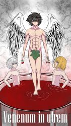 2021 angel_wings bad_tag black_hair blonde_hair blood coloured comic comic_cover cover death_note l_lawliet latin_text mello_(death_note) near_(death_note) nude shota uncensored white_hair wings