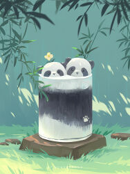 animal_focus artist_name bamboo flower grass highres huhv. leaf nature no_humans original outdoors panda plant yellow_flower