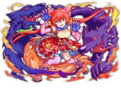 1girl alternate_animal_ears alternate_costume alternate_hair_length alternate_hair_ornament alternate_hairstyle alternate_nail_color alternate_tail animal_collar animal_ear_fluff animal_ears anime_coloring aqua_dress aqua_gloves armpit_crease artist_request asymmetrical_legwear bare_shoulders belt belt_boots belt_buckle blue_belt blue_collar boots breasts buckle cerberus cerberus_(crash_fever) chain chain_leash claw_pose claws collar crash_fever crossed_bangs detached_sleeves dog dog_ears dog_girl dog_tail dress ears_back facing_viewer fangs fire frilled_dress frills full_body game_cg gem glove_cuffs gloves green_collar green_gemstone grey_nails hair_between_eyes hair_ornament hair_scrunchie knee_boots large_breasts large_tail layered_dress leash legs_apart long_hair looking_at_viewer low-tied_long_hair low_twintails number_tattoo numbered o-ring official_alternate_animal_ears official_alternate_hair_length official_alternate_hair_ornament official_alternate_hairstyle official_alternate_tail official_art open_mouth orange_tail outline pink_boots pink_sleeves pink_thighhighs pocket pom_pom_(clothes) purple_nails red_dress red_eyes red_hair red_outline scrunchie shirt shirt_under_dress short_dress sleeveless sleeveless_shirt spiked_collar spiked_footwear spikes square square_tattoo standing striped_clothes striped_shirt tachi-e tail tattoo teeth thighhighs third-party_source tongue tongue_out transparent_background twintails underboob upper_teeth_only vertical-striped_clothes very_long_hair white_stripes worried yellow_fire yellow_outline yellow_stripes zipper_footwear zipper_pull_tab