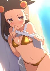 1girl bikini breasts curakuru gold_bikini jasmine_(pokemon) pokemon pokemon_gsc small_breasts solo
