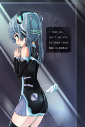 1girl apple_inc. artistic_error ass bad_reflection cellphone cursor english_text female_focus highres iphone mascot personification phone reflection satou_kuuki siri smartphone solo thighhighs twintails zettai_ryouiki