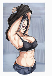 Rule 34 | 1girl, abs, breasts, highres, makdraw25, muscular, muscular female, original, sports bra, tagme