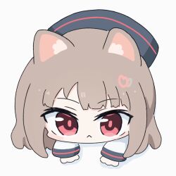 1girl :&lt; ai-chan_(misskey.io) all_fours animal_ear_fluff animal_ears animated animated_gif brown_hair cat_ears cat_girl chibi closed_mouth commentary_request hair_ornament heart heart_hair_ornament long_hair looking_at_viewer misskey.io red_eyes simple_background solo umihio white_background