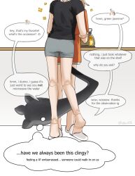 2girls cecilia_immergreen doll_joints english_text gigi_murin highres hololive hololive_english joints kettle multicolored_hair multiple_girls shew_(shew03) shirt shorts slippers t-shirt tail tea virtual_youtuber yuri