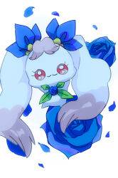 1other blue_flower blue_rose buntatta flower hair_ornament highres looking_at_viewer milk_(yes!_precure_5) milky_rose petals pink_eyes precure rabbit rose rose_petals white_background yes!_precure_5 yes!_precure_5_gogo!