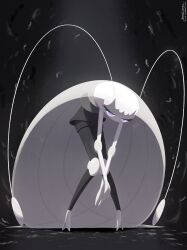 1girl absurdres alternate_color antennae black_background blue_pupils cockroach_girl commentary ewokakukaede gen_7_pokemon highres joints long_hair nintendo pheromosa pokemon pokemon_(creature) purple_eyes shiny_pokemon signature solo symbol-only_commentary ultra_beast very_long_hair