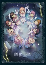 Rule 34 | 3rd live tour try tri unity!!!, 6+girls, :d, absurdres, anyoji hime, aqua eyes, arm up, aurora flower (love live!), black hair, blonde hair, blu-ray cover, blue eyes, blue ribbon, blunt bangs, brown hair, butterfly hair ornament, circle formation, closed mouth, commentary request, cover, from above, fujishima megumi, gradient hair, green eyes, grey hair, grin, hair intakes, hair ornament, highres, hinoshita kaho, kachimachi kosuzu, link! like! love live!, long hair, love live!, low twintails, medium hair, momose ginko, multicolored hair, multiple girls, murano sayaka, neck ribbon, official alternate costume, official alternate hairstyle, official art, open mouth, orange hair, osawa rurino, otomune kozue, parted bangs, pink hair, pink ribbon, pleated skirt, purple hair, purple ribbon, red eyes, red hair, ribbon, shirt, short hair, sidelocks, skirt, sleeveless, sleeveless shirt, smile, standing, streaked hair, teeth, twintails, upper teeth only, virtual youtuber, white shirt, yugiri tsuzuri