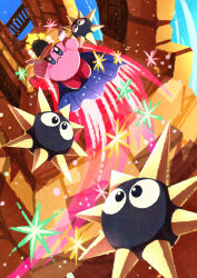 Rule 34 | absurdres, blush stickers, cape, colored skin, commentary request, copy ability, gordo, highres, kirby, kirby&#039;s return to dream land, kirby (series), nintendo, no humans, pink skin, signature, solid circle eyes, solid oval eyes, sparkle, spikes, star (symbol), watawata22