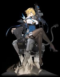 1girl black_background full_body girls&#039;_frontline girls&#039;_frontline_2:_exilium highres mole mole_under_eye nikketa_(girls&#039;_frontline_2) non-humanoid_robot official_art pantyhose robot robot_animal robot_dog simple_background sitting_on_robot solo third-party_source vsk-94 vsk-94_(girls&#039;_frontline)