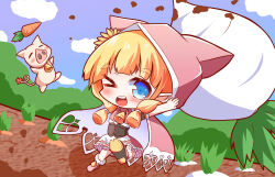 1girl animal_ear_hood blonde_hair blue_eyes deformed fake_animal_ears fam_valhoef highres hood iris_mysteria! maccha_miruku_(kurotu) pig pointy_ears