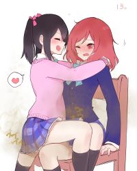 13o 2girls blush fart highres love_live! multiple_girls school_uniform sitting sitting_on_lap sitting_on_person