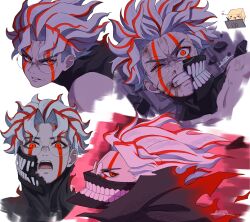 Rule 34 | 1boy, alternate form, dandadan, facial mark, glasses, highres, jacket, male focus, mask, red eyes, round eyewear, solo, takakura ken (dandadan), takakura ken (transformed) (dandadan), white hair, wolf6481
