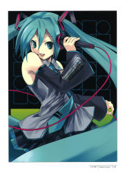 1girl absurdres cradle_(circle) detached_sleeves female_focus hatsune_miku highres long_hair microphone misaki_kurehito scan solo twintails very_long_hair vocaloid yamaha